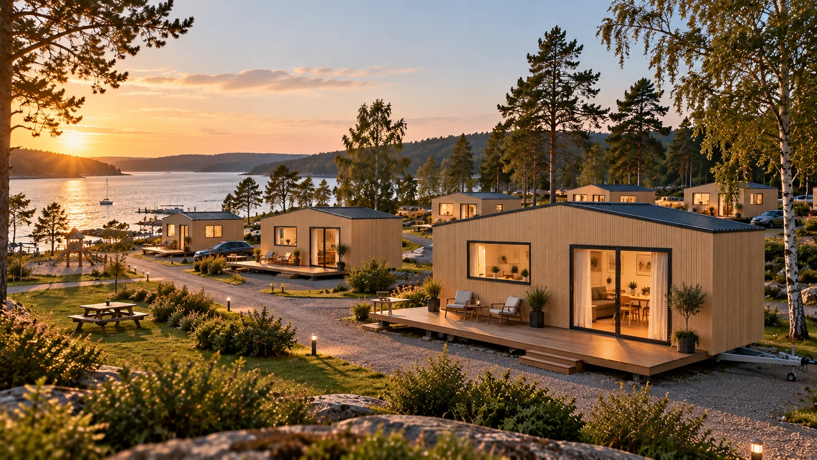Premium sone med Nordic Nomads-enheter på en campingplass